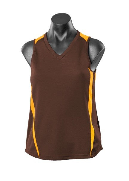 Ladies Eureka Training Singlet - Chocolate/Gold - sportscrazy.com.au