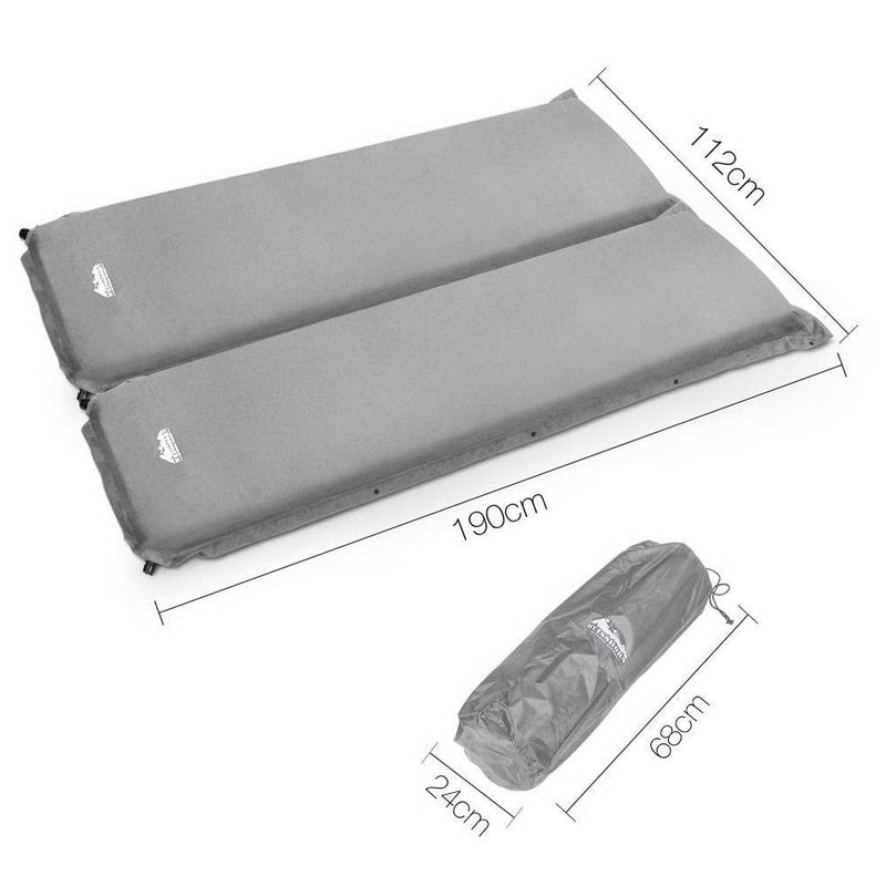 Weisshorn Self Inflating Double Mattress - Grey - sportscrazy.com.au