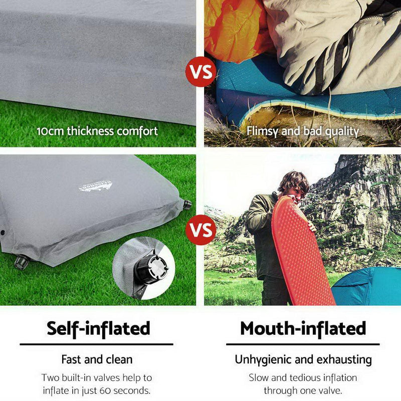 Weisshorn Self Inflating Double Mattress - Grey - sportscrazy.com.au
