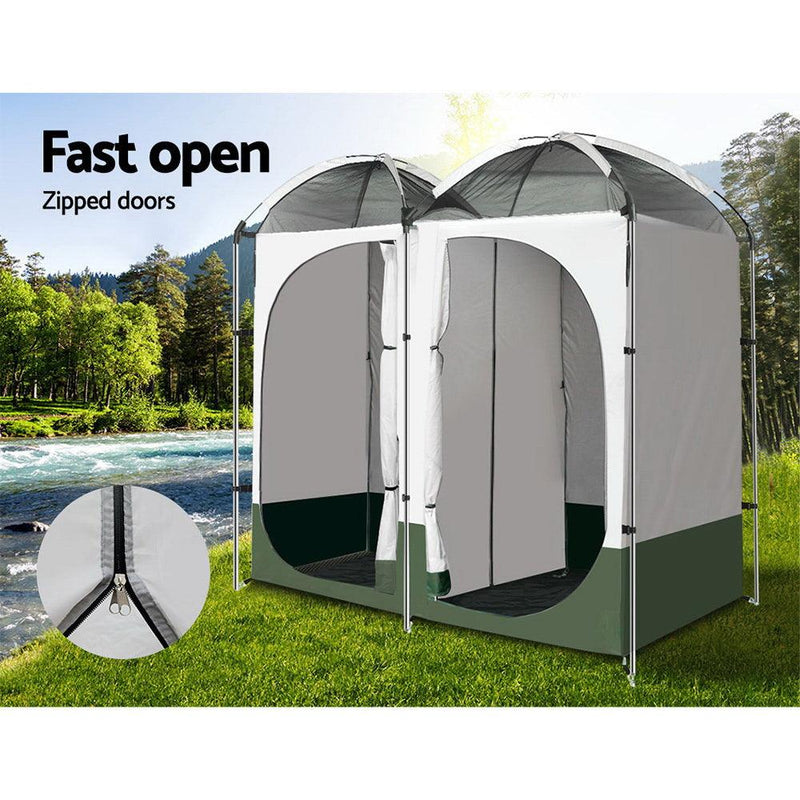 Weisshorn Double Camping Shower Toilet Tent - Green - sportscrazy.com.au