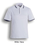 Mens double Striped Polo - White/Navy