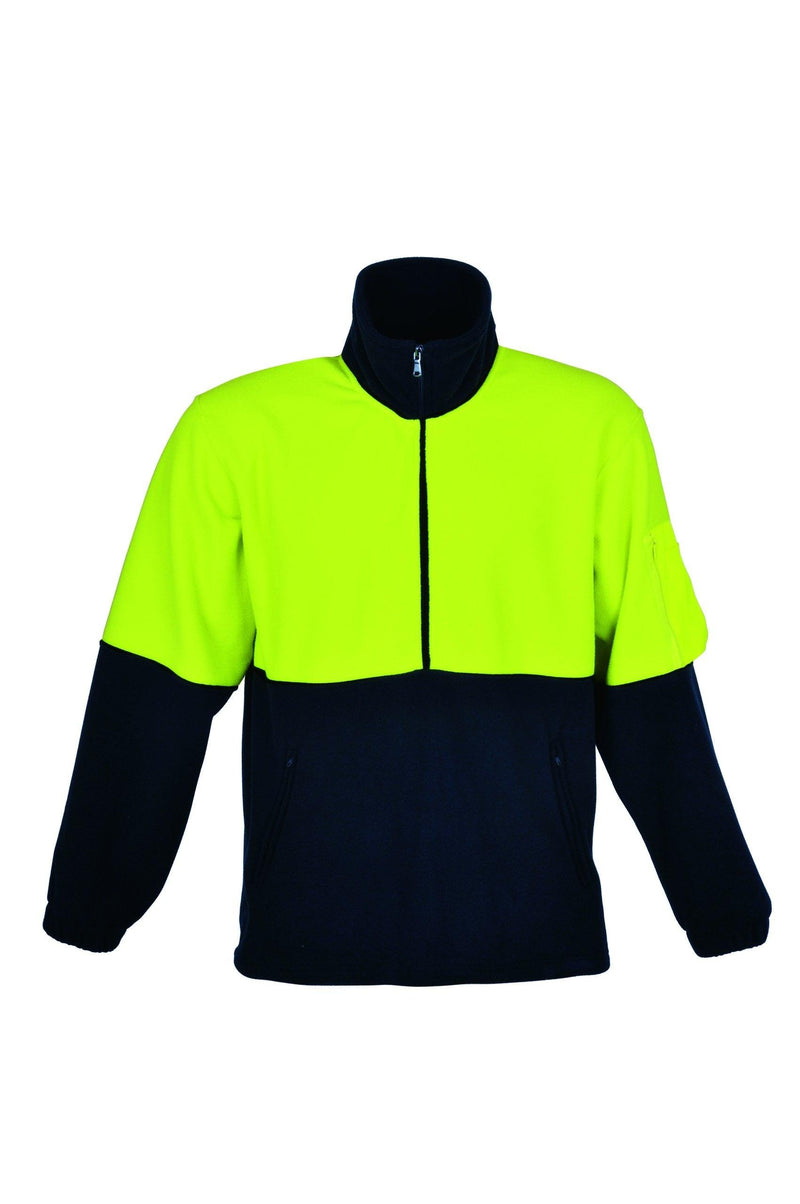 WORKWEAR - 1/2 Zip Polar Fleece Top Hi Viz - Yellow/Navy