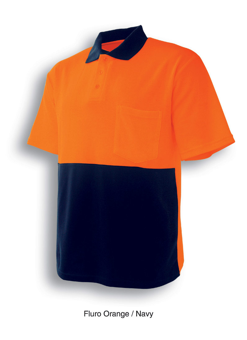 Hi-Viz S/S Poly Cotton Polo - Orange/Navy
