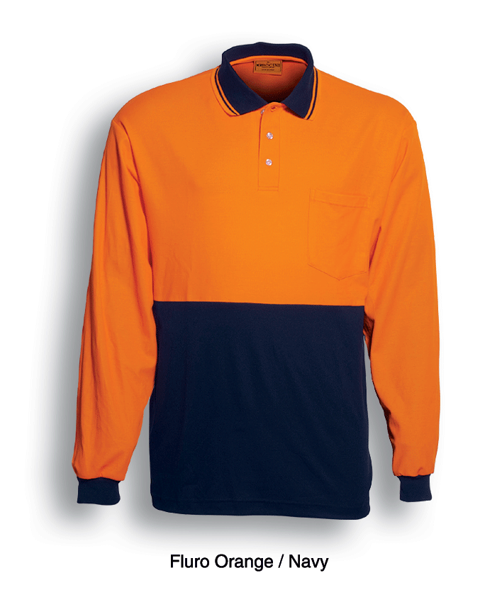 Hi-Viz L/S Polyface Polo - Orange/Navy