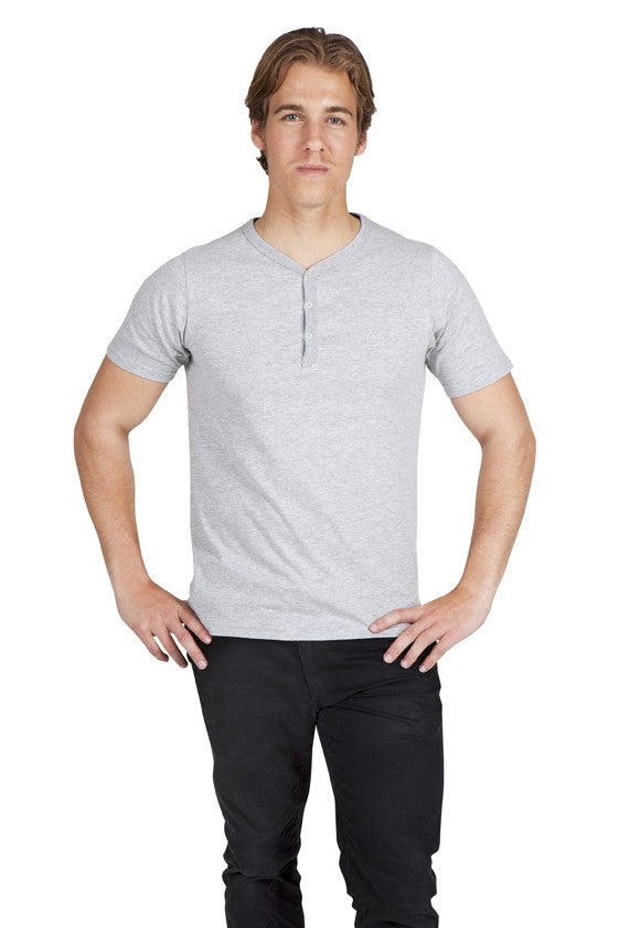 Mens Henley Tee - Grey Marle