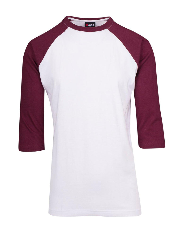 Mens 3/4 Sleeve Raglan Tee - White/Maroon