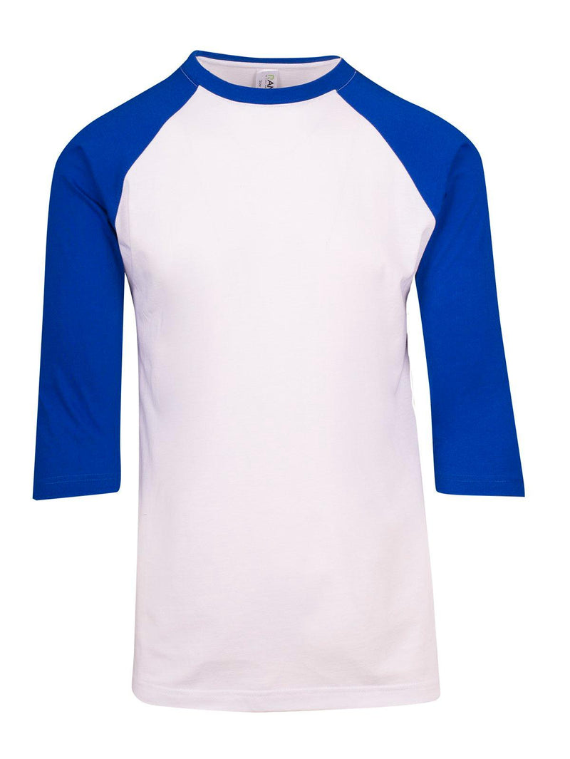 Mens 3/4 Sleeve Raglan Tees - White/Royal